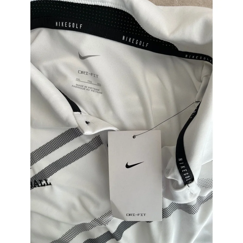 Nike Golf‎ Dri-FIT Mens XXL Polo Shirt White Grey Striped FA Basketball Logo